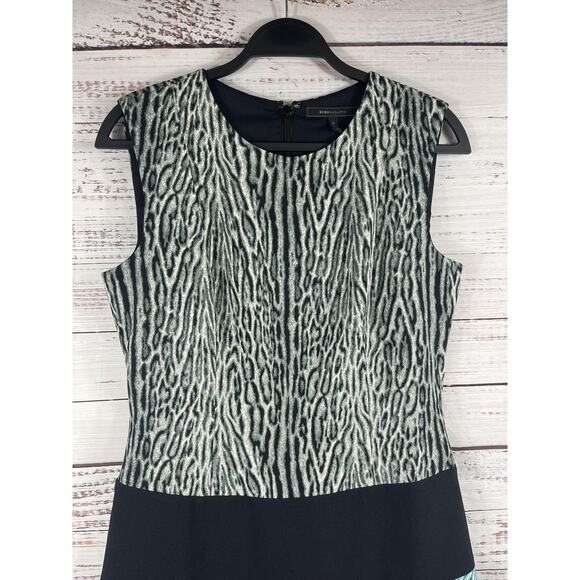 BCBGMAXAZRIA Dress Women's Small Black Teal Animal Print Fit & Flare Sleeveless - Picture 2 of 8